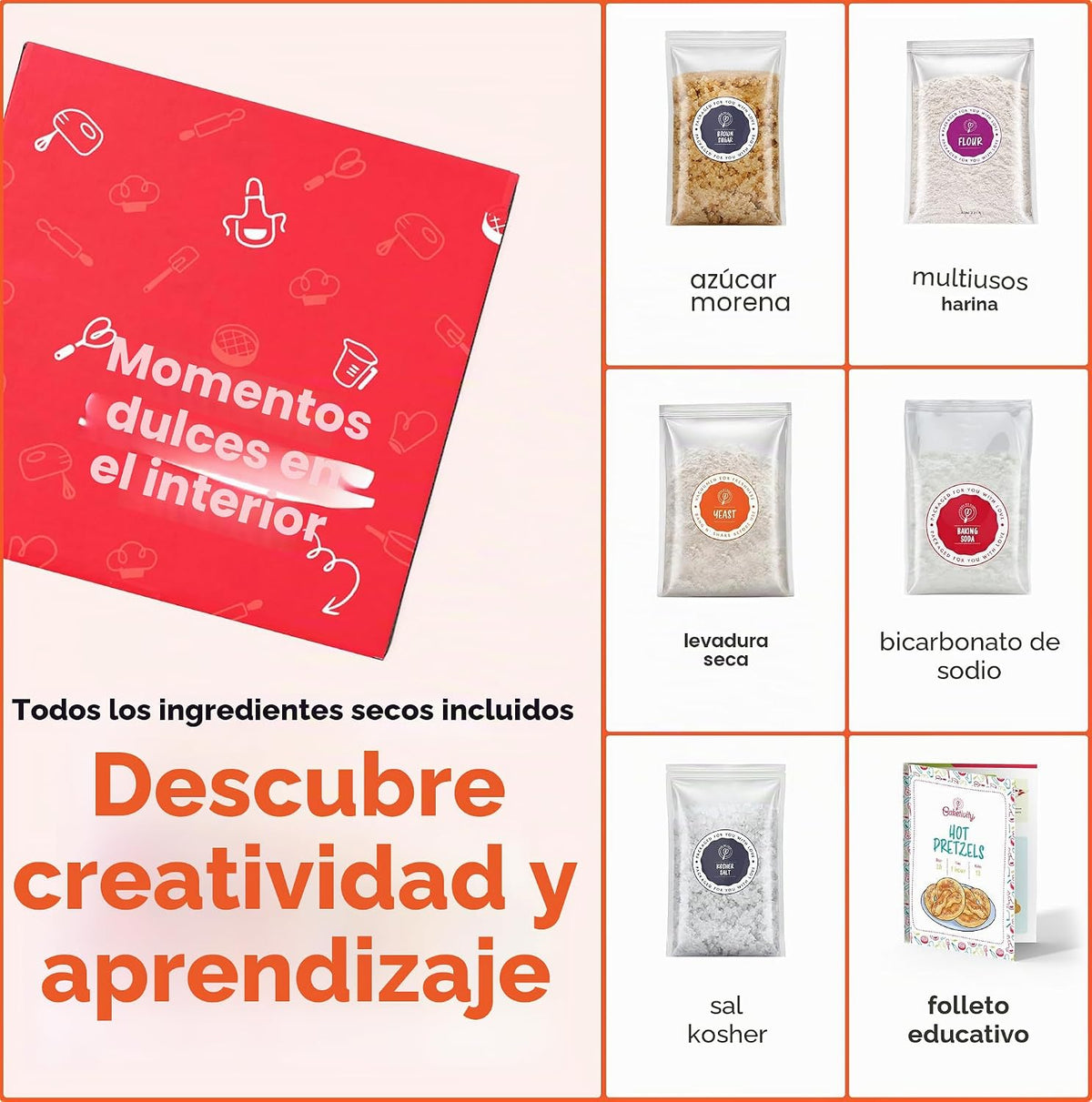 Kit para hacer pretzels – Juego de cocina real para niños de 5 a 12 años + con receta e ingredientes – Juego de hornear para niños y niñas – Gran regalo para vinculación familiar