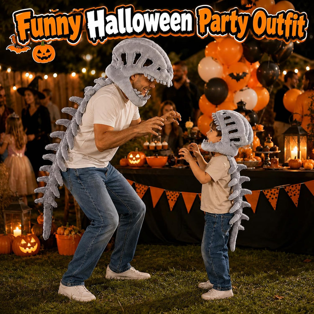 Disfraz de esqueleto de dinosaurio, juguetes de peluche de espinosaurio 3D con calavera y columna vertebral, cosplay de Halloween y disfraz de fiesta