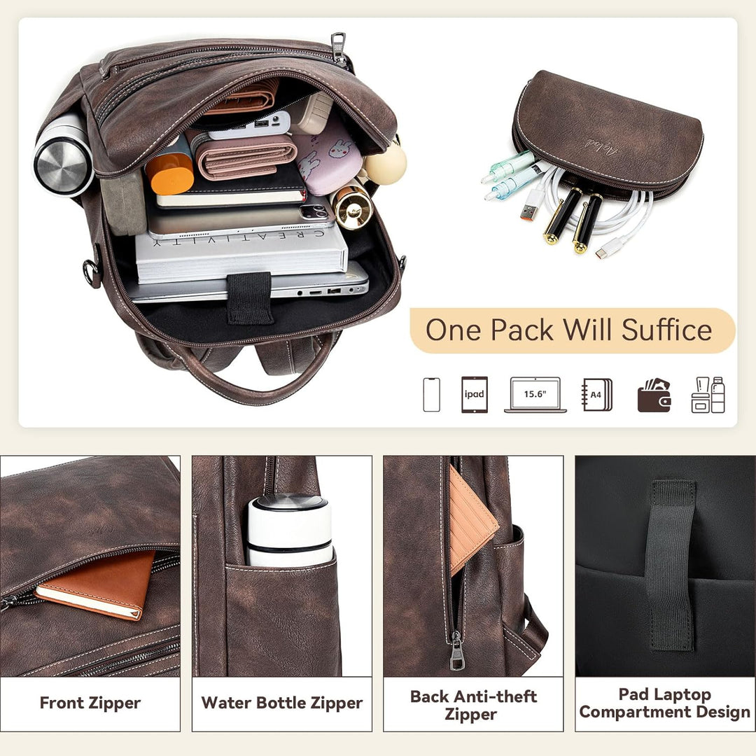 Mochila de cuero vegano para laptop AGLOD para mujer, mochila de 15...