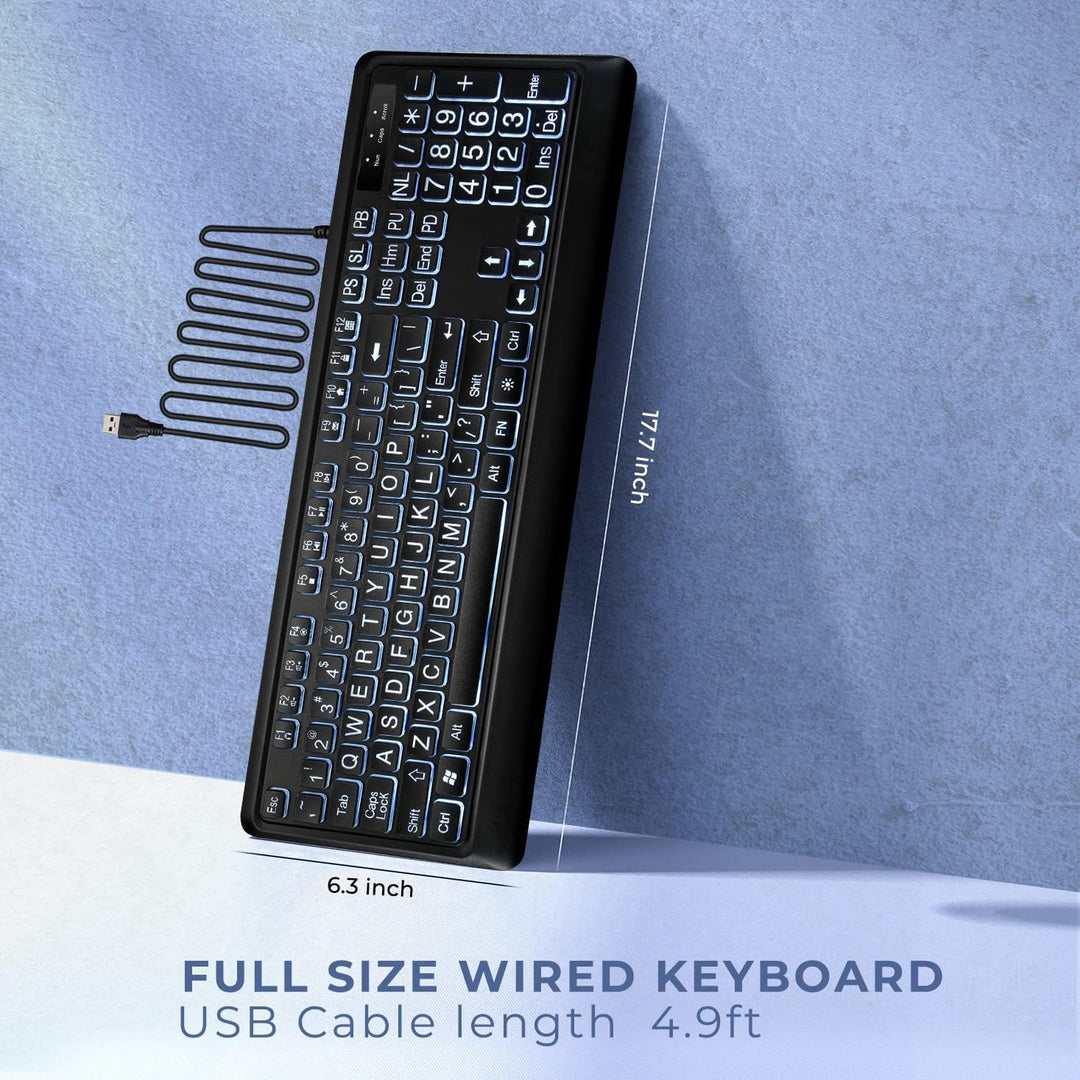 KOPJIPPOM Teclado Retroiluminado de Letras Grandes Teclado