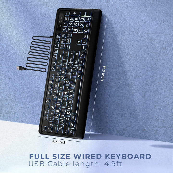 KOPJIPPOM Teclado Retroiluminado de Letras Grandes Teclado