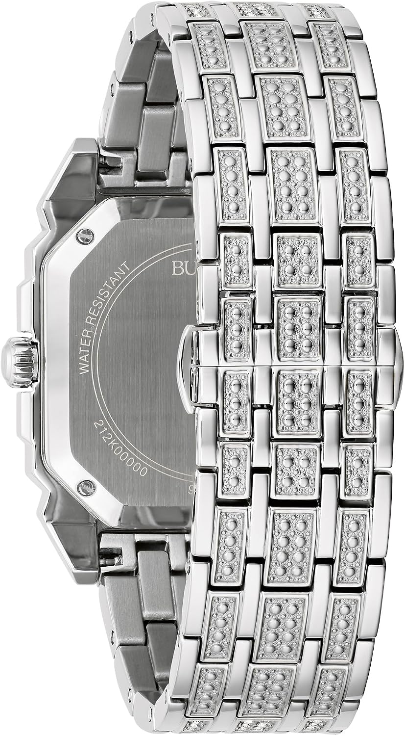 Bulova Reloj de acero inoxidable de plata Octava para hombre; esfera de forma octágona, estilo de 3 manecillas: 96A285