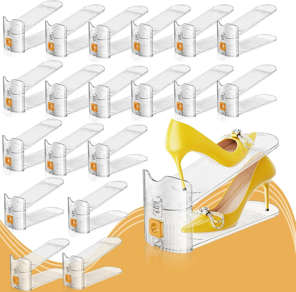 Organizador de ranuras para zapatos para clóset, Organizador apilable de zapatos de doble capa, estante exhibidor de zapatos 50% ahorro de espacio para clóset, 30 unidades