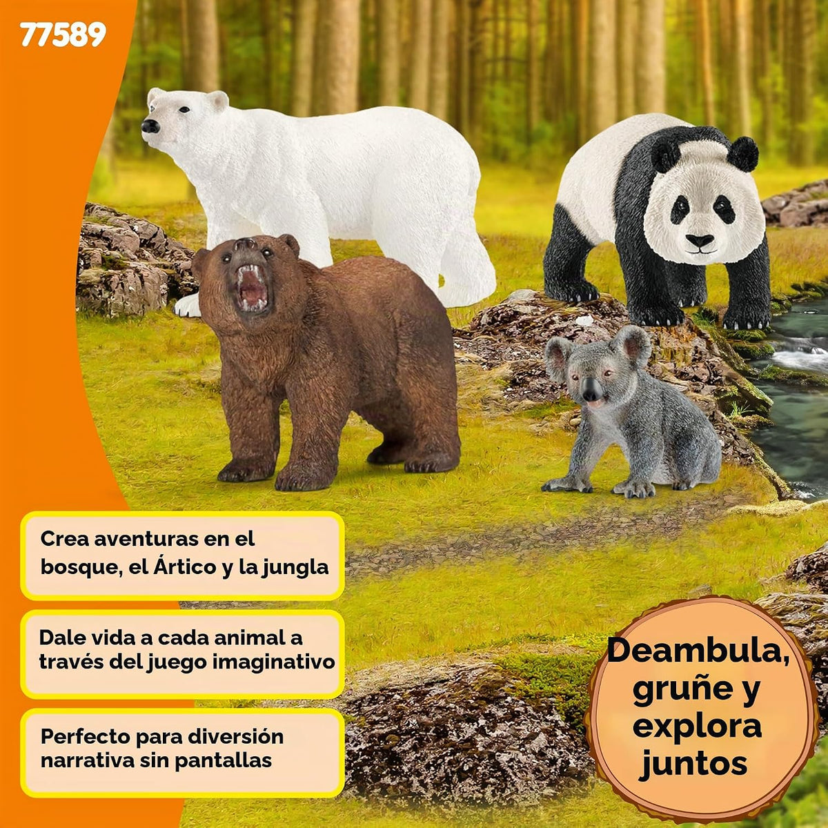 Schleich Wild Life - Juego de 4 figuras de oso para niños a partir de 3