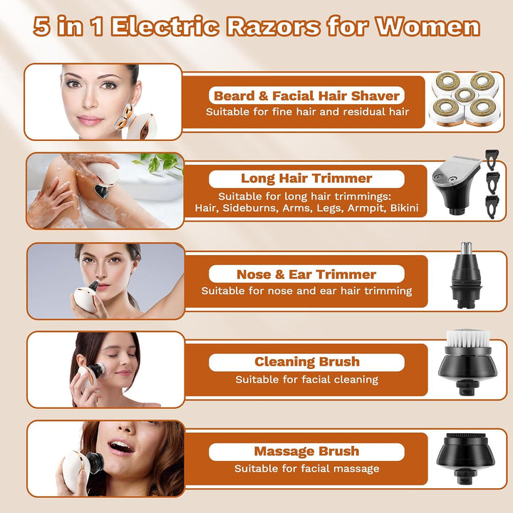 Maquinillas de afeitar eléctricas para mujer, afeitadoras 5 en 1, a...