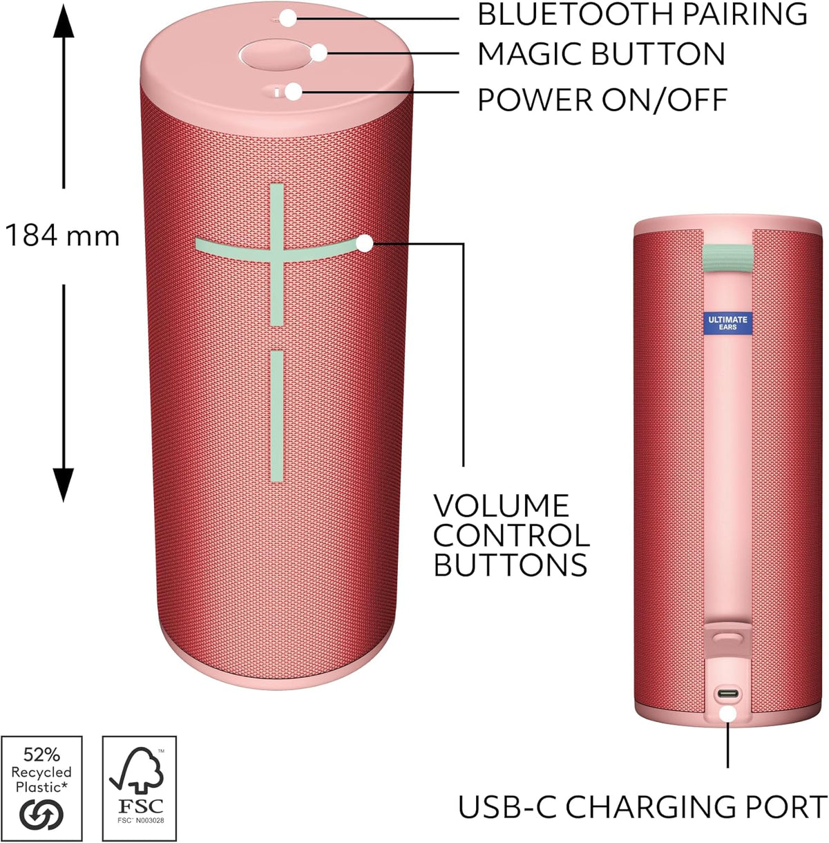 Ultimate Ears Boom 4 - Altavoz Bluetooth portátil impermeable con s...