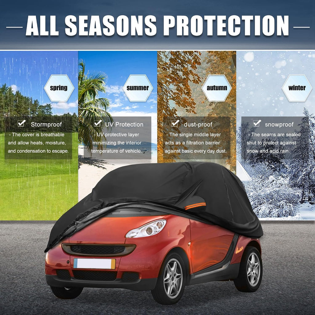 X AUTOHAUX Funda para Coche para Smart Fortwo 2007-2019 210D-PU Cubierta Completa para Exteriores Todo Tipo de Clima con Cremallera en Puertas para Protección Impermeable, Resistente al Viento, al Sol