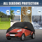 X AUTOHAUX Funda para Coche para Smart Fortwo 2007-2019 210D-PU Cubierta Completa para Exteriores Todo Tipo de Clima con Cremallera en Puertas para Protección Impermeable, Resistente al Viento, al Sol