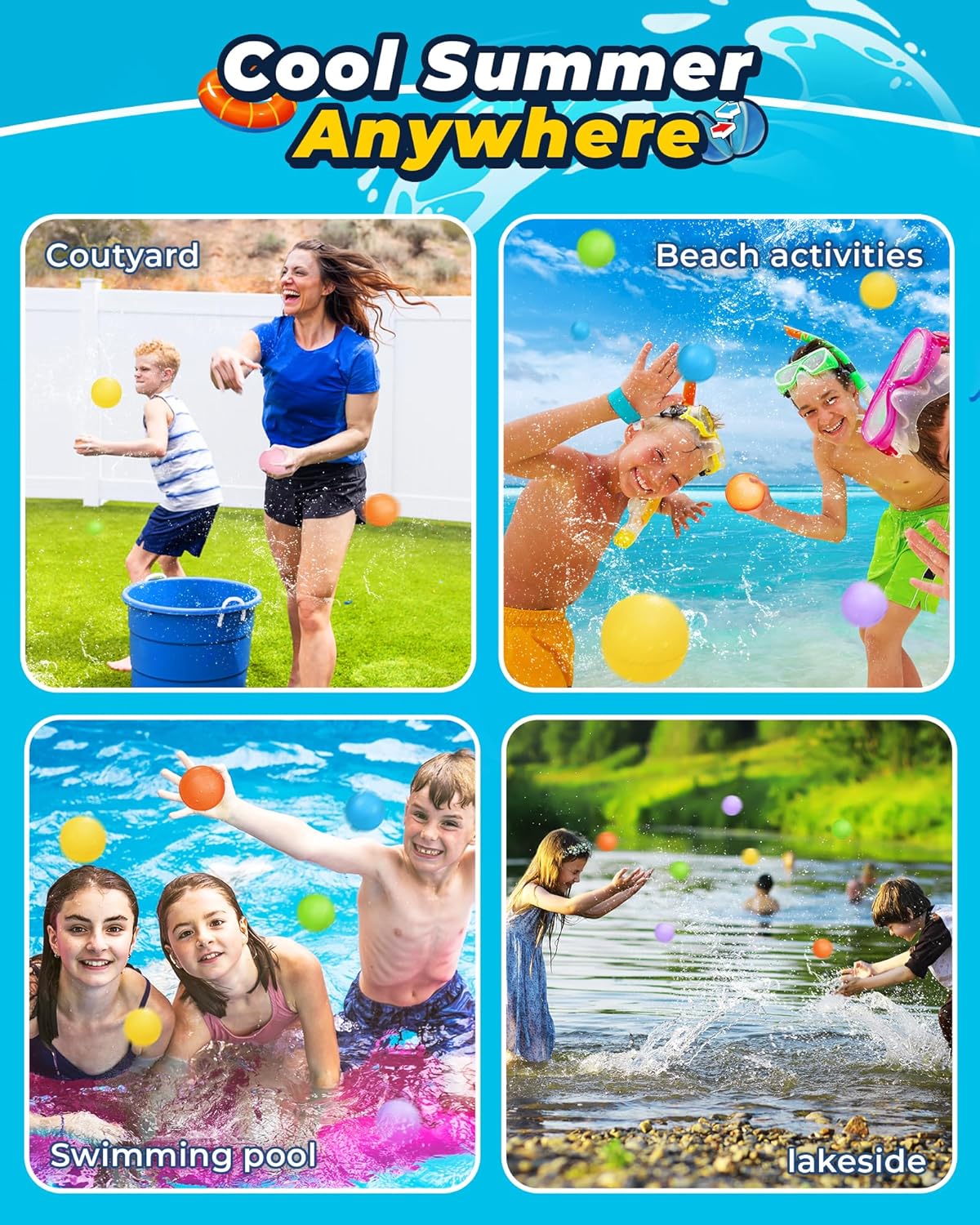 6 globos de agua reutilizables – Bolas de agua de llenado rápido para niños de 4 a 8 años – Bomba de agua autosellante recargable para fiesta de verano, piscina, juguetes de playa al aire libre para niños de 8 a 12 años