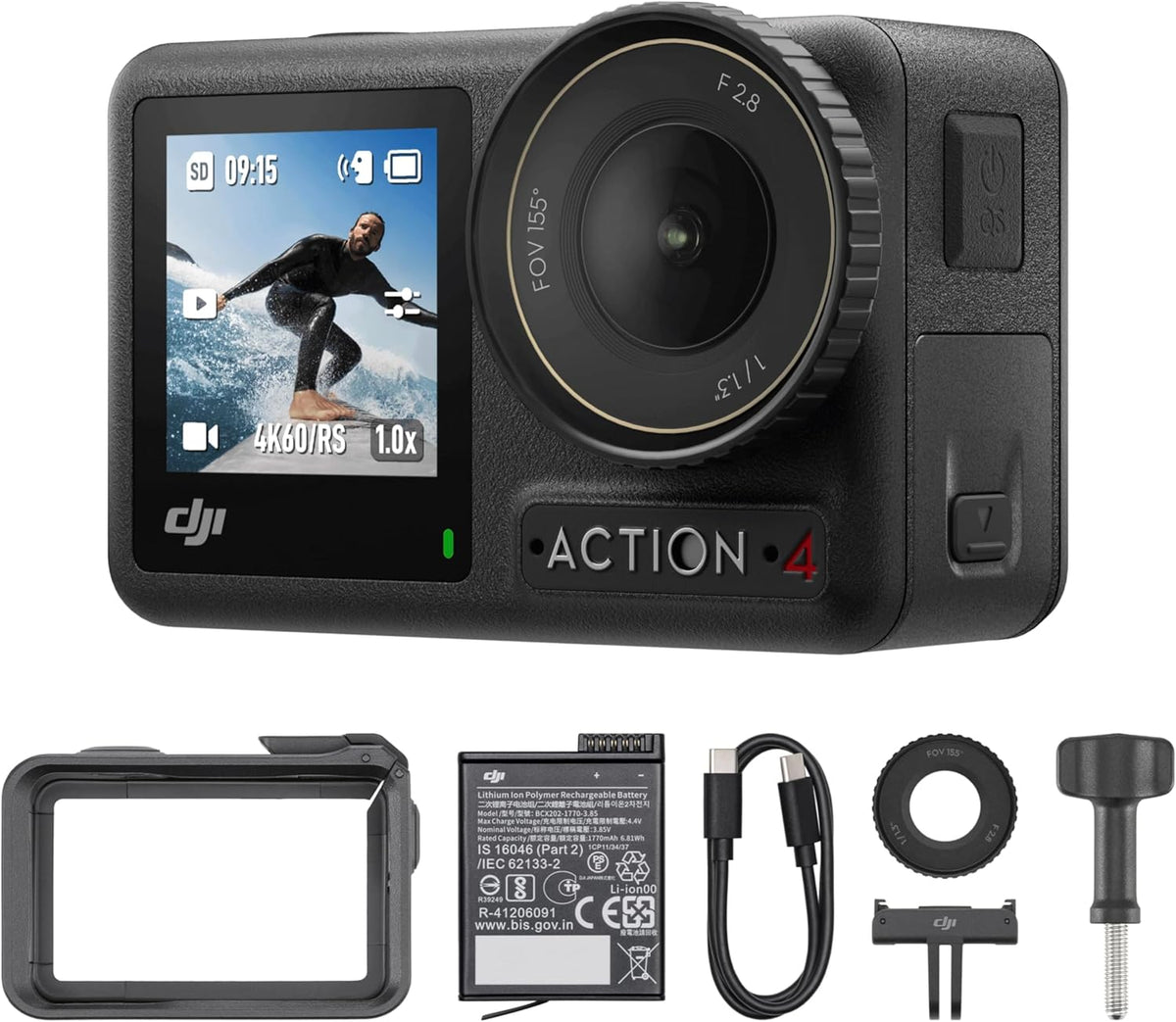 DJI Osmo Action 4 Essential Combo, cámara de acción impermeable para
