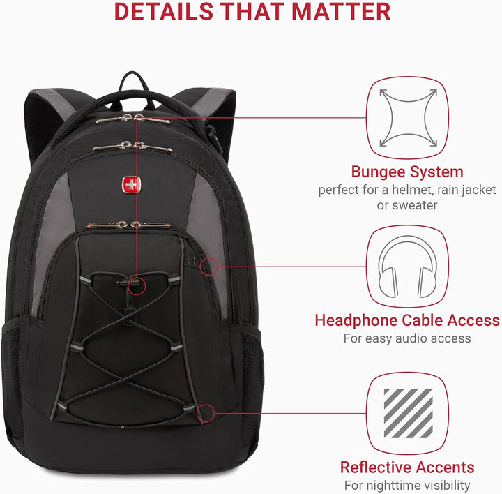 SwissGear 1186 Travel Gear - Mochila elástica ligera, Negro\/Gris,...