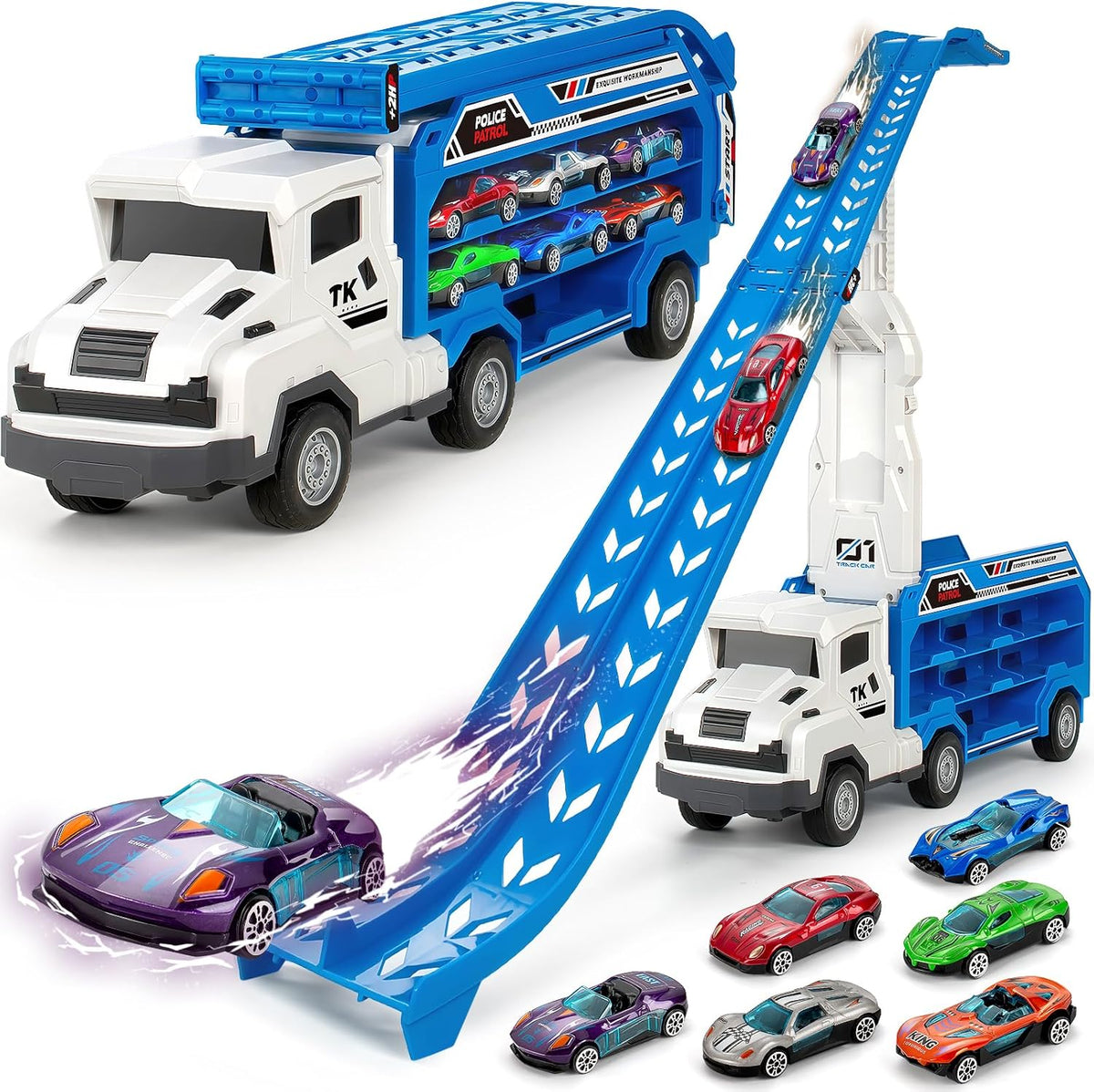 Juguetes infantiles para niños de 3, 4, 5, 6, 7, 8 años, camión transportador, Azul