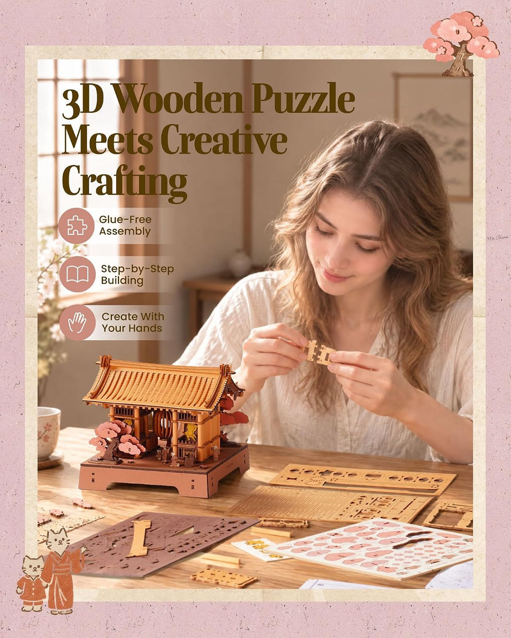 Rolife Kit de casa en miniatura Sakura japonés 3D rompecabezas de madera