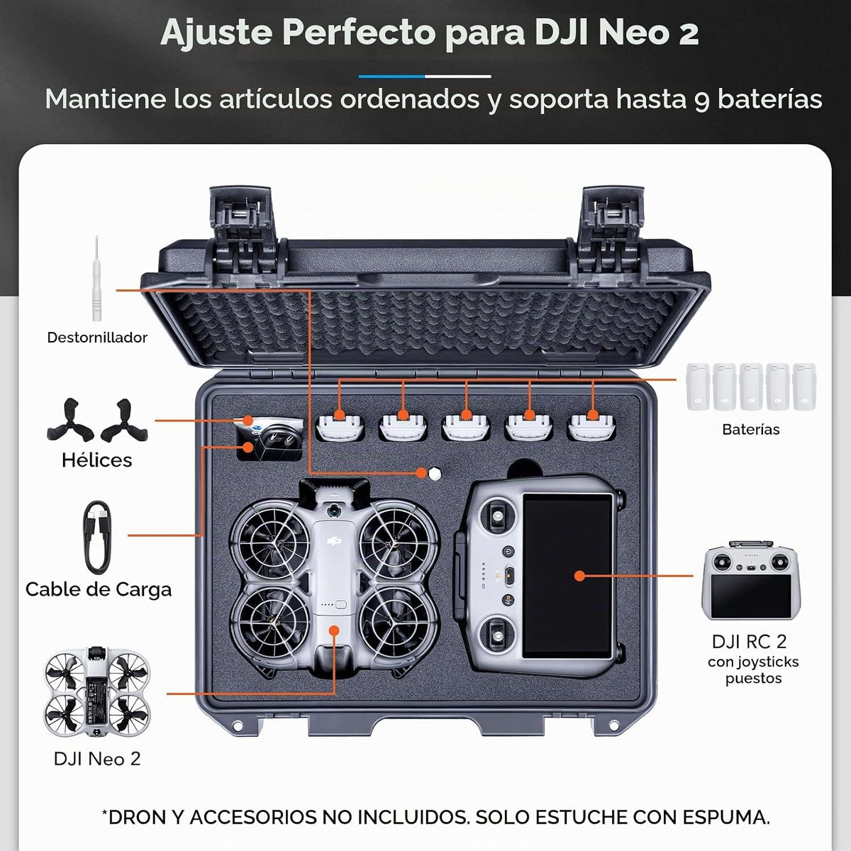 Lykus Titan N220 - Carcasa rígida impermeable para DJI Neo 2 y DJI RC2
