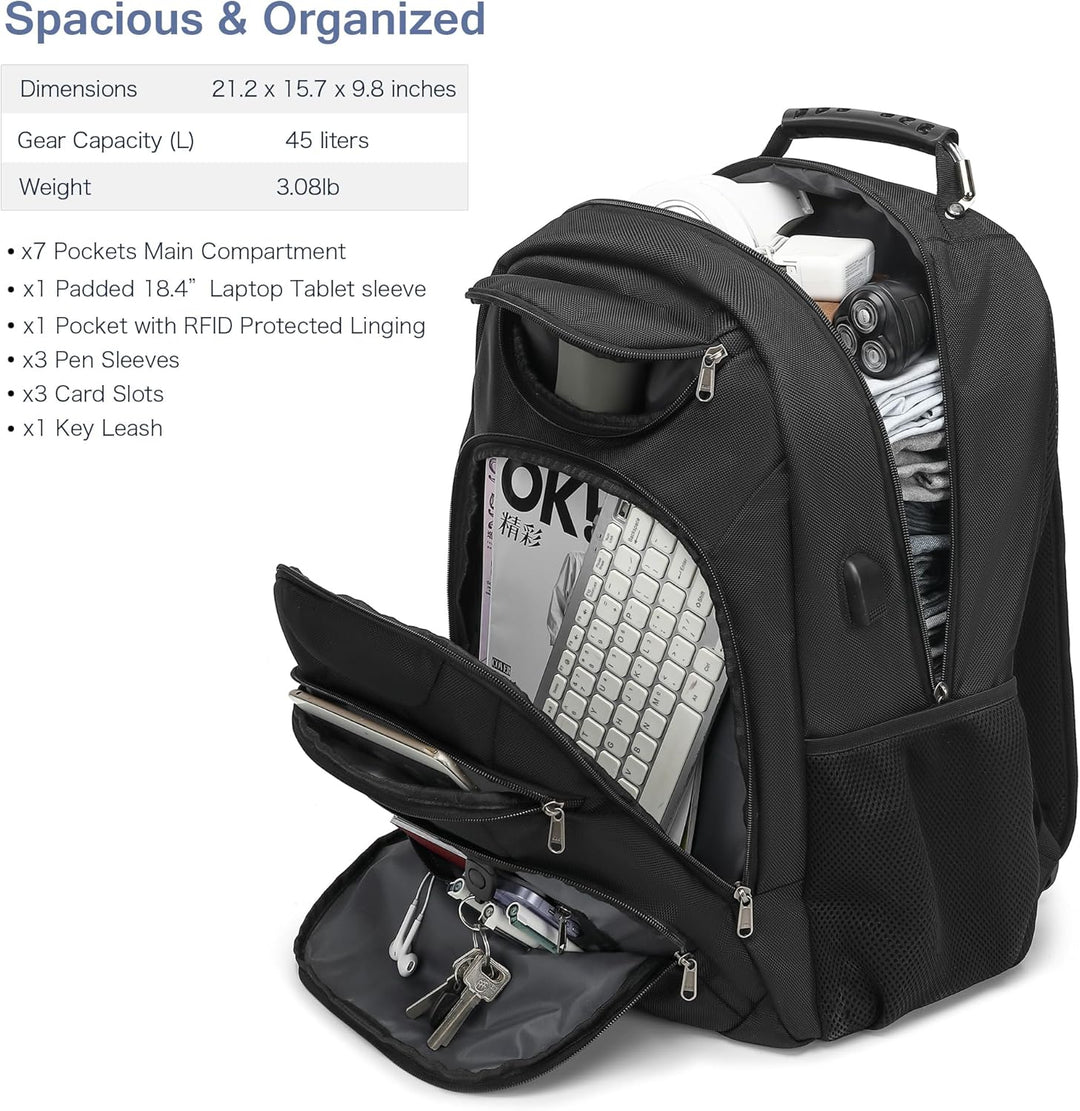 Mochila para laptop Boavan para hombres (Negro, 15.6), Negro, Elegante