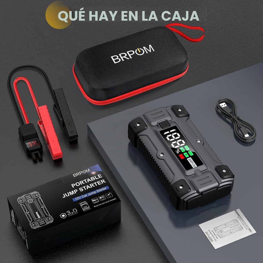Arrancador de coche, pico de 8000 A (hasta todo el motor de gasolina o diésel de 10.0 L, 50 veces) 12 V cargador de batería de refuerzo automático caja de salto con cargador rápido cables de salto