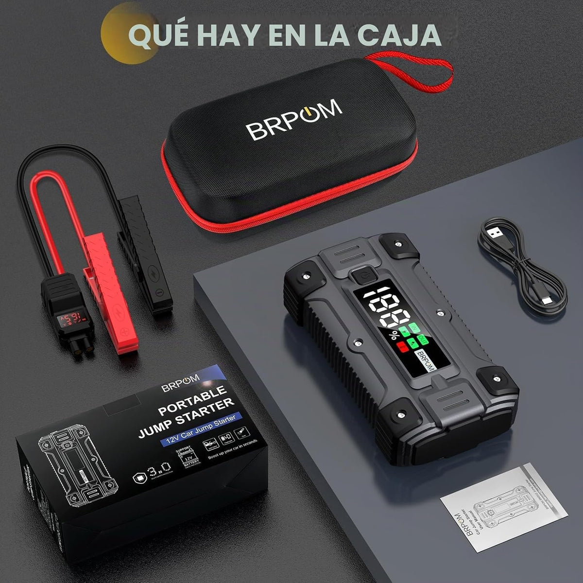 Arrancador de coche, pico de 8000 A (hasta todo el motor de gasolina o diésel de 10.0 L, 50 veces) 12 V cargador de batería de refuerzo automático caja de salto con cargador rápido cables de salto