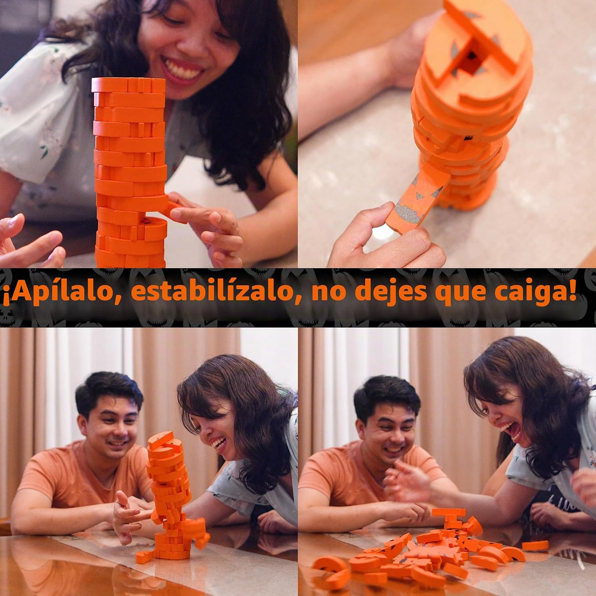 Funwares Stack-O-Lantern Juego de apilamiento de Halloween, bloques de madera de calabaza