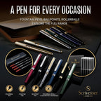 Scriveiner - Pluma fuente Deep Crimson Rojo – Impresionante pluma de lujo con acabado cromado, punta Schmidt (mediana), el mejor juego de regalo para hombres y mujeres, profesionales, ejecutivos, oficina, elegantes plumas fuentes