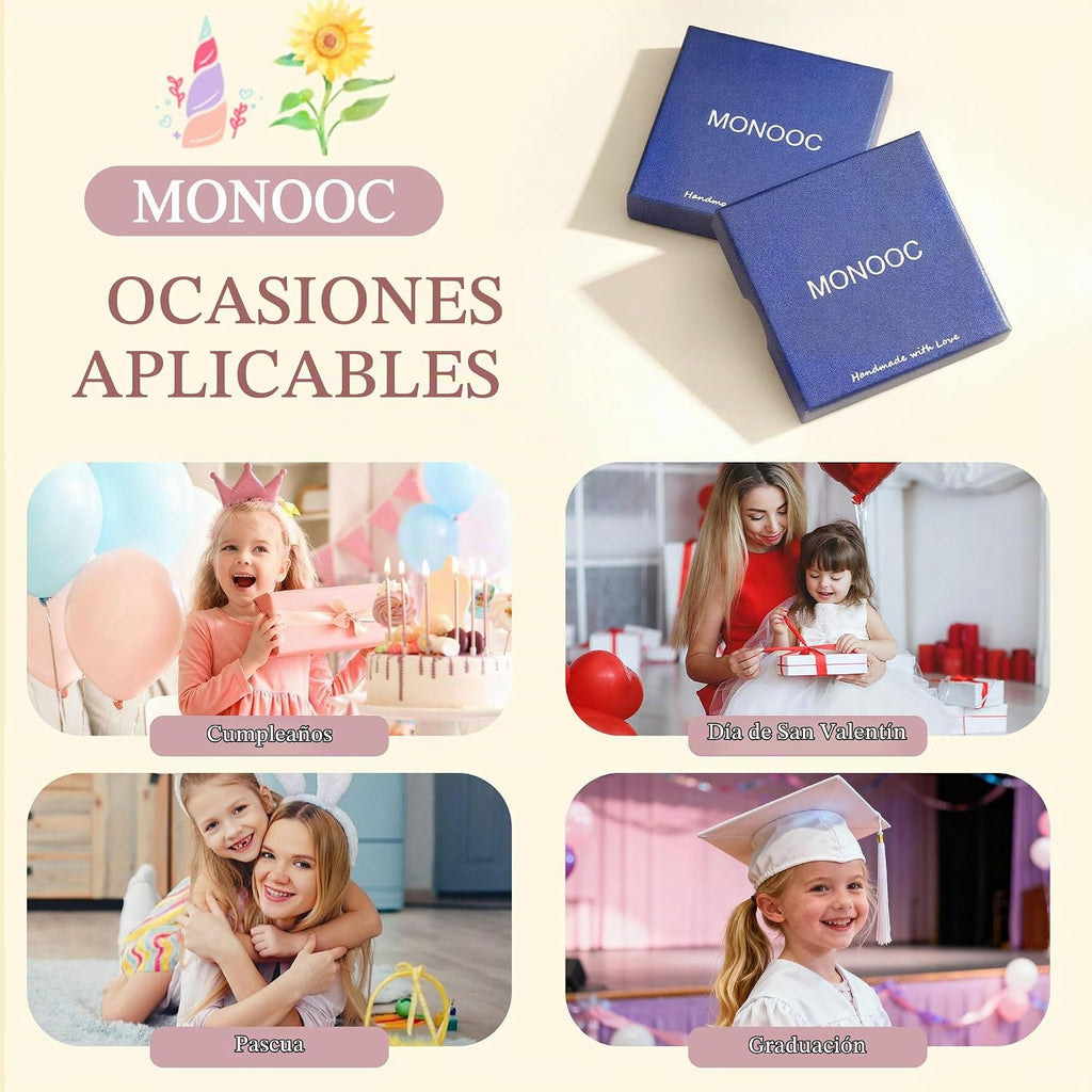 MONOOC Regalos para el día de la madre: regalos de unicornio de girasol para niños y niñas, chapado en oro de 14 quilates, collar de unicornio con inicial de circonita cúbica, collar de letras de