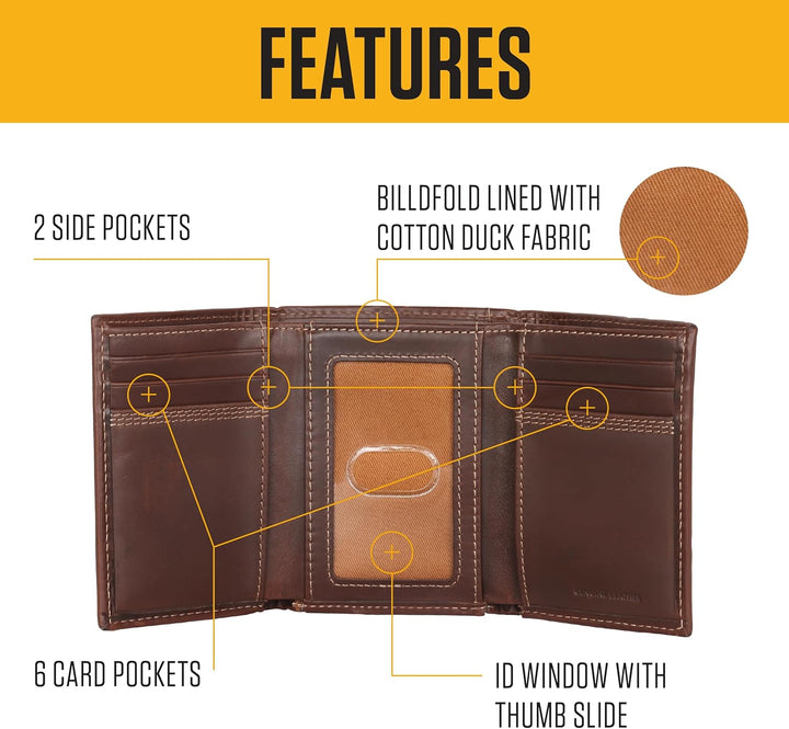 Carhartt Cartera de cuero para hombre con triple puntada, cuero dur...