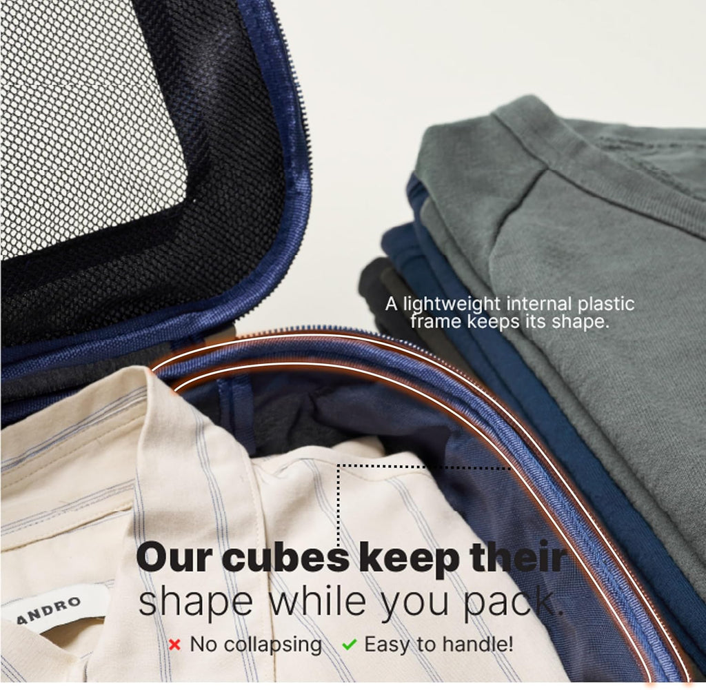LeanTravel Cubos de embalaje de compresión de alta calidad para viajes, bolsas organizadoras de maleta con doble cremallera y panel de malla transpirable, artículos esenciales para equipaje de mano