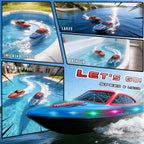 FLYING STAR Paquete de 2 barcos de control remoto de 13 pulgadas para niños, 2 baterías, barco de carreras RC de 2.4 GHz con luces LED para piscinas y lagos, juguete de agua de verano para niños de 8