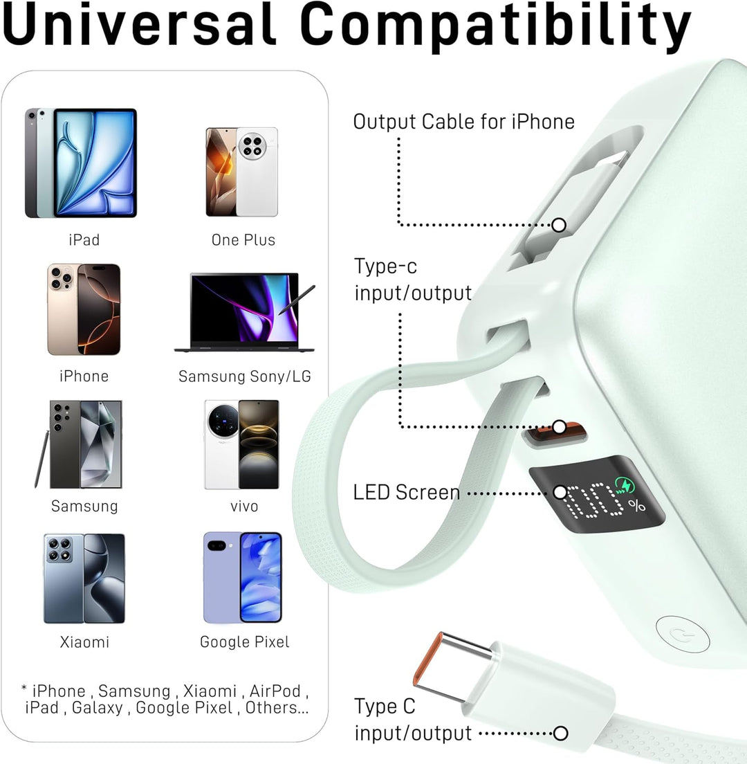 VINKO - Cargador portátil pequeño, batería externa de 10000 mAh, ca...