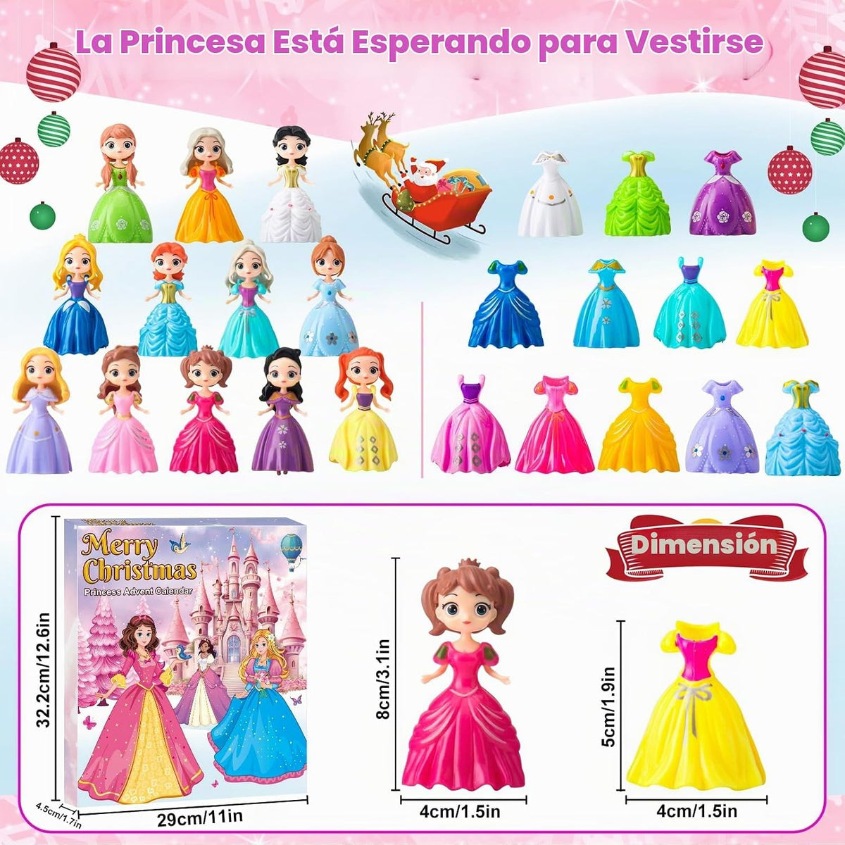 Calendario de Adviento de princesa 2026 para niñas, cuenta regresiva de 24 días de sorpresas