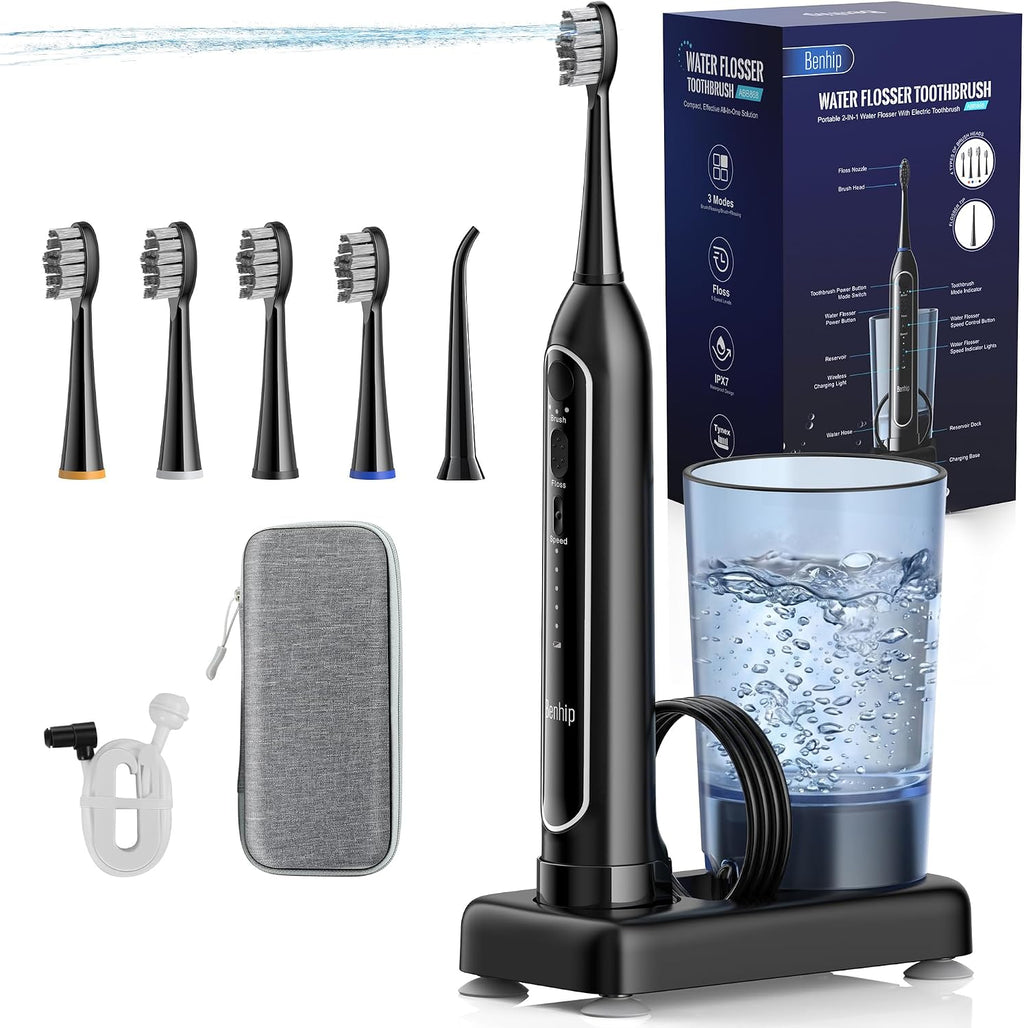 Cepillo de dientes eléctrico 2 en 1 con hilo dental combinado para