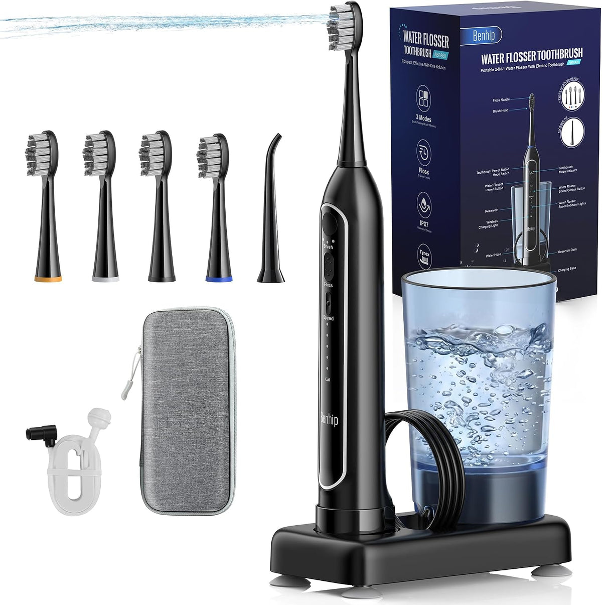 Cepillo de dientes eléctrico 2 en 1 con hilo dental combinado para