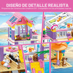 Juego de construcción de casa de playa de 955 piezas, juguetes de construcción de villas junto al mar, juego de bloques de choza de vacaciones, juguetes de construcción STEM con helicóptero, yate, velero, regalo de cumpleaños de Navidad para niñas de 6 a