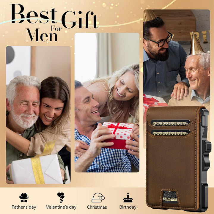 furid Cartera de cuero genuino para hombre: carteras minimalistas R...