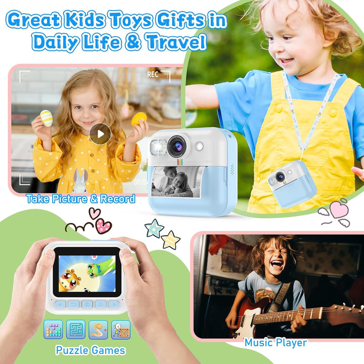 Dafotil Cámara infantil para niños, impresión instantánea 1080P, re...