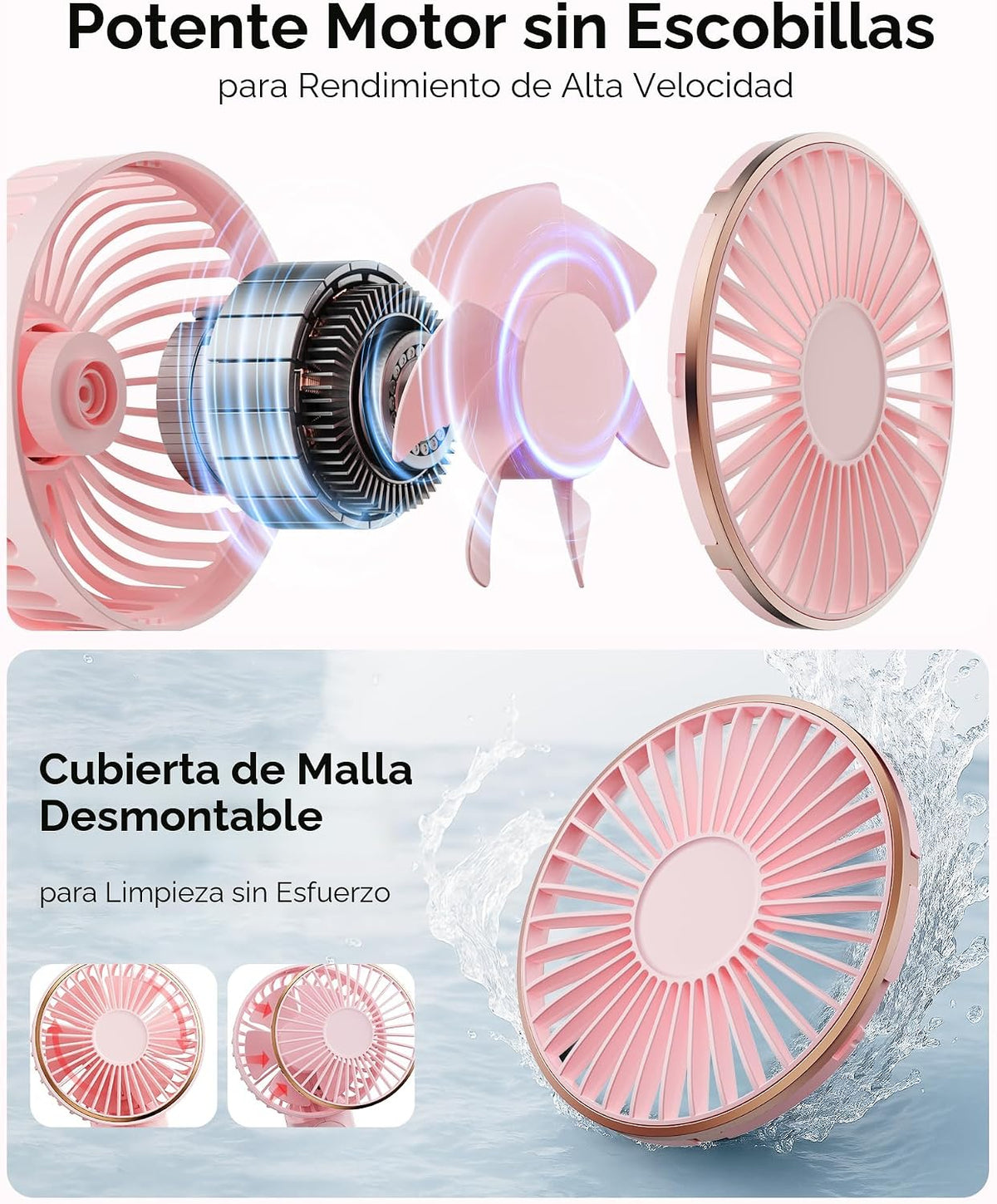 TUNISE Ventilador de Mano Portátil, 4000mAh, 180 Ajustable, 6 Veloc...