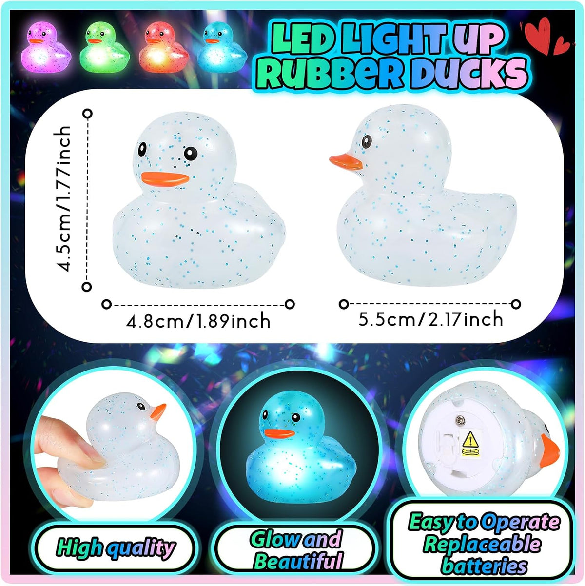 Deekin 48 patos de goma con luz LED a granel de 2 pulgadas que brillan en