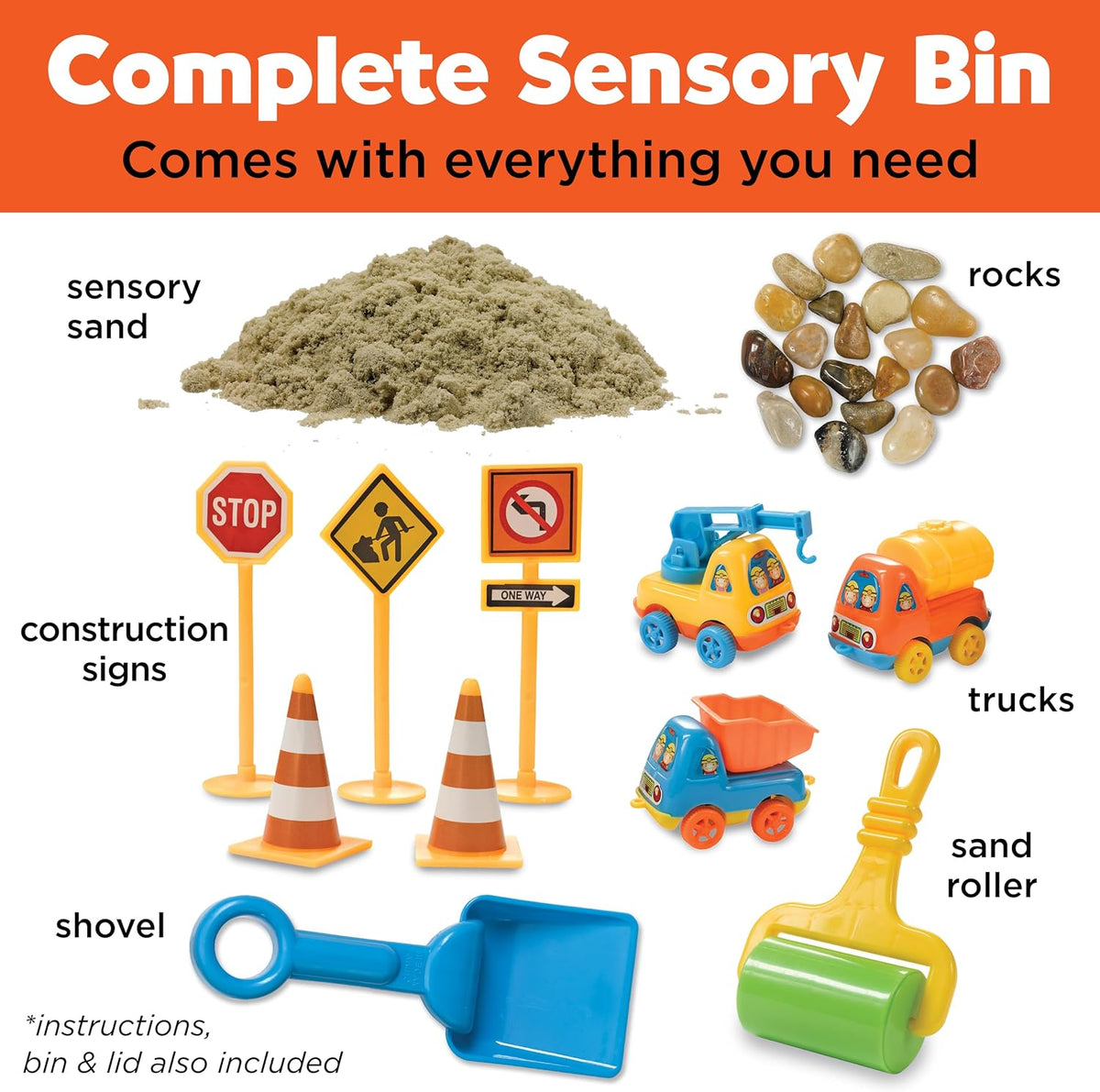 Creativity para Kids Sensory Bin: Construction Zone Playset - Preschool Learning Activities, Excavator Toys para Boys Ages 3-5+, Outdoor Toys y Gifts para Kids
