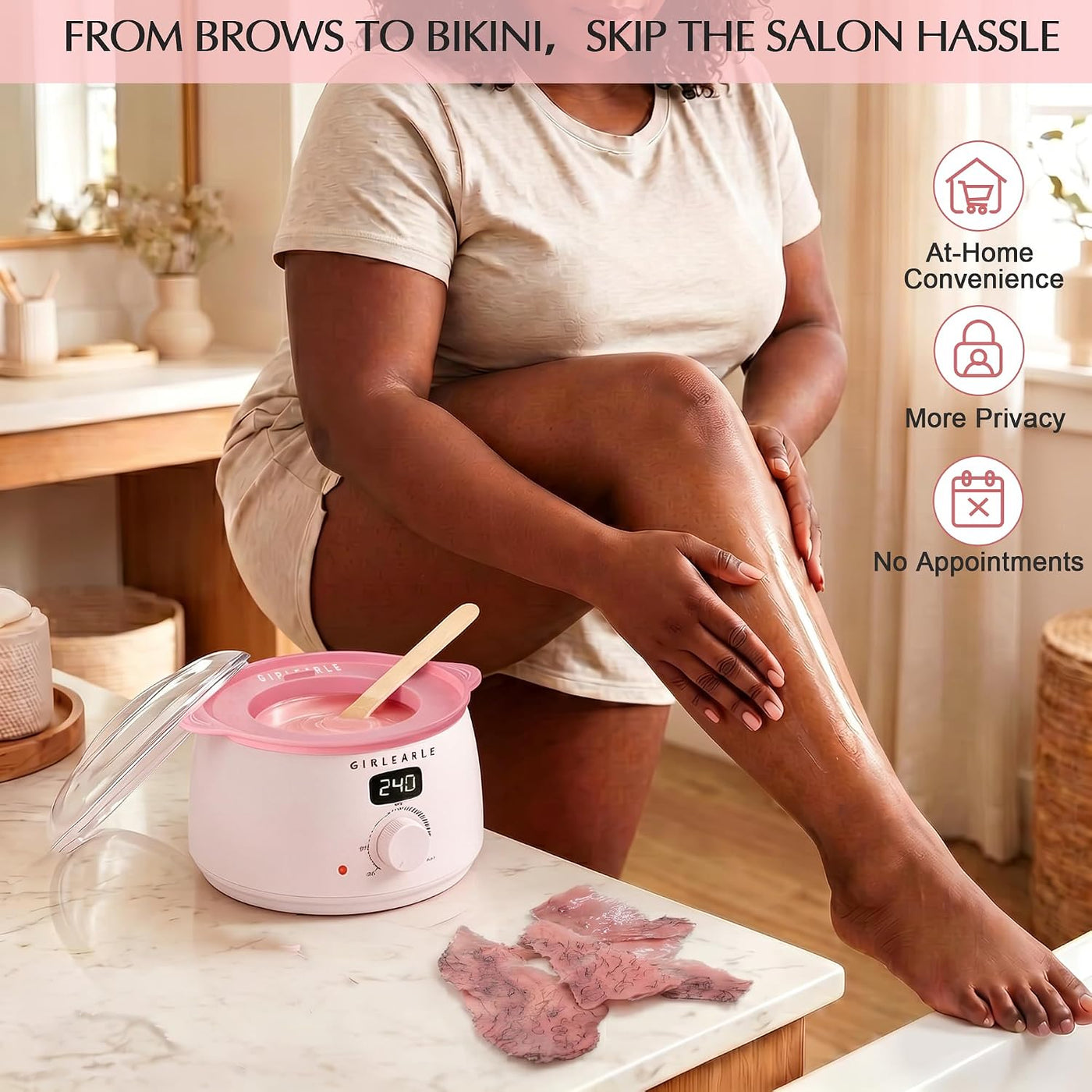 GIRLEARLE Kit de cera digital premium para mujeres con piel sensibl...