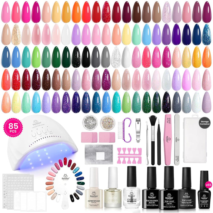 Beetles - Kit de esmalte de uñas de gel con luz UV, 85 piezas, jueg...