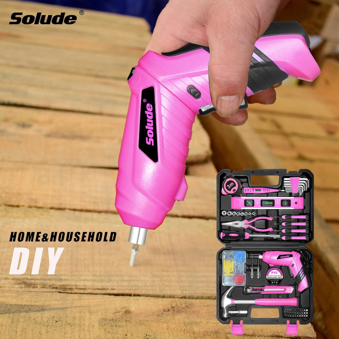 SOLUDE Juego de herramientas rosa, juego de 130 piezas para el hoga...