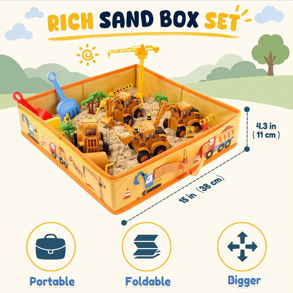 Billeeit Kit de construcción de arena con caja de arena, arena, camiones y