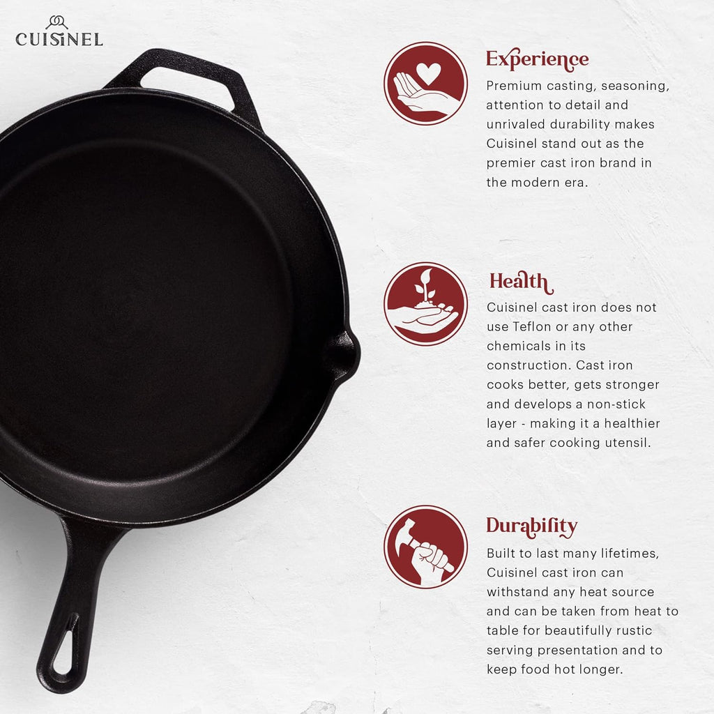 Cuisinel - Sartén de hierro fundido de 12 pulgadas con tapa, sartén