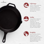 Cuisinel - Sartén de hierro fundido de 12 pulgadas con tapa, sartén