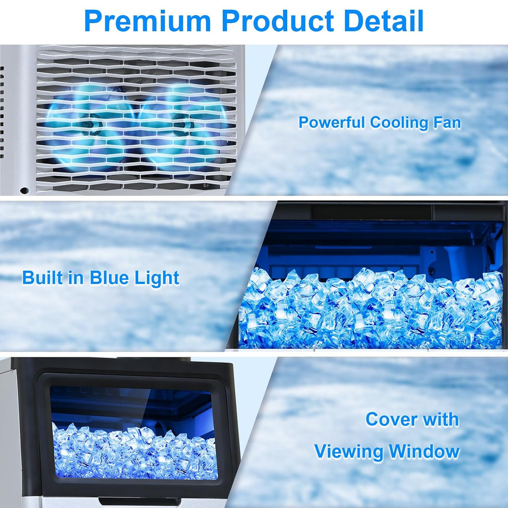 Máquina de hielo comercial, contenedor de almacenamiento de 100 libras/24,22 libras, 36 cubos en 12 minutos