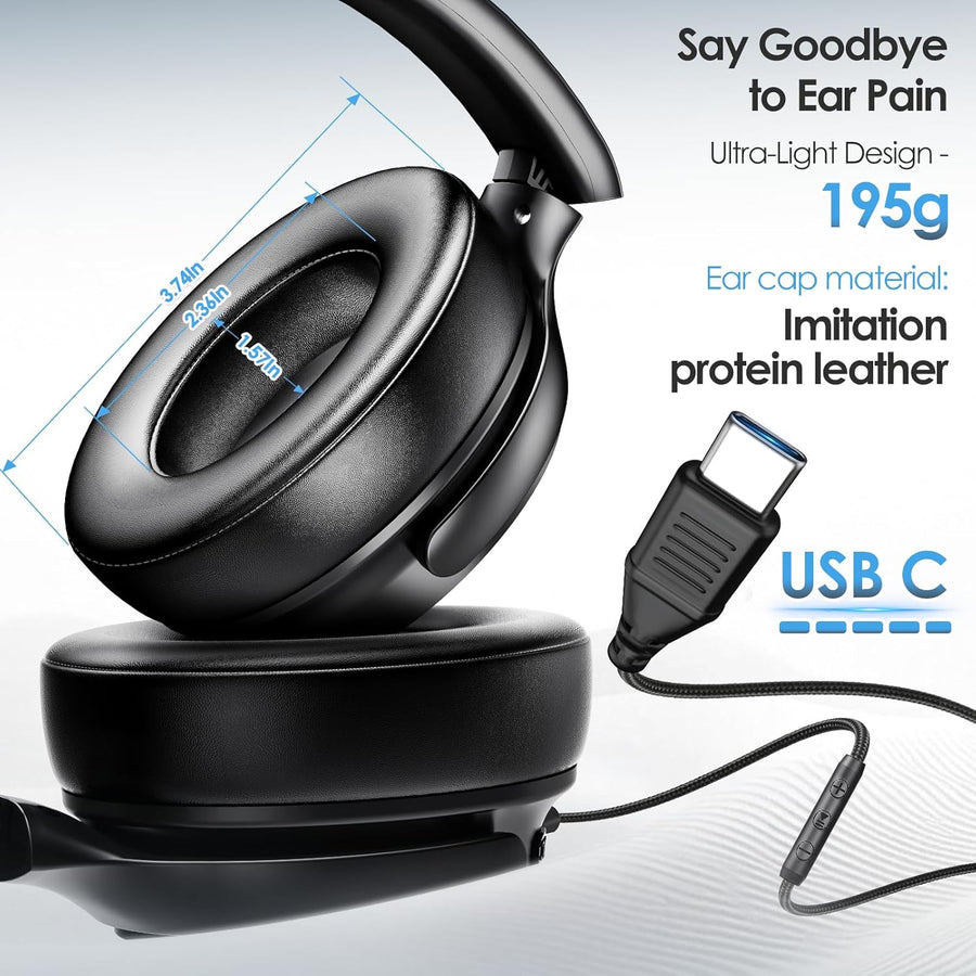 Auriculares USB C con cable sobre la oreja con micrófono HD, auricu...
