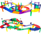 PicassoTiles Juego de 50 piezas de carreras, azulejos magnéticos STEM con