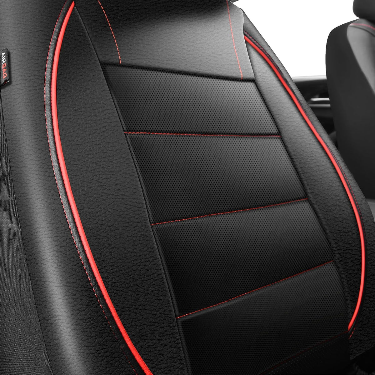 CAR PASS Fundas de cuero con ribetes de ajuste universal, dos fundas de asiento delantero, piel sintética impermeable para SUV, sedán, camioneta, camión, compatible con bolsas de aire, orificios de