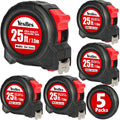 Cinta métrica 25 ft, 5 unidades en bulk, cinta de medición de lectura fácil, bobinado automático, retráctil de 1 pulgada de ancho x 25 ft