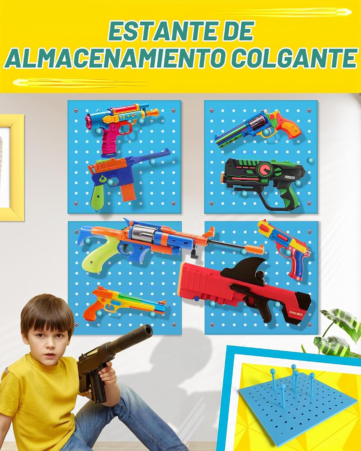Tablero de madera para el organizador de almacenamiento de pistolas Nerf 13