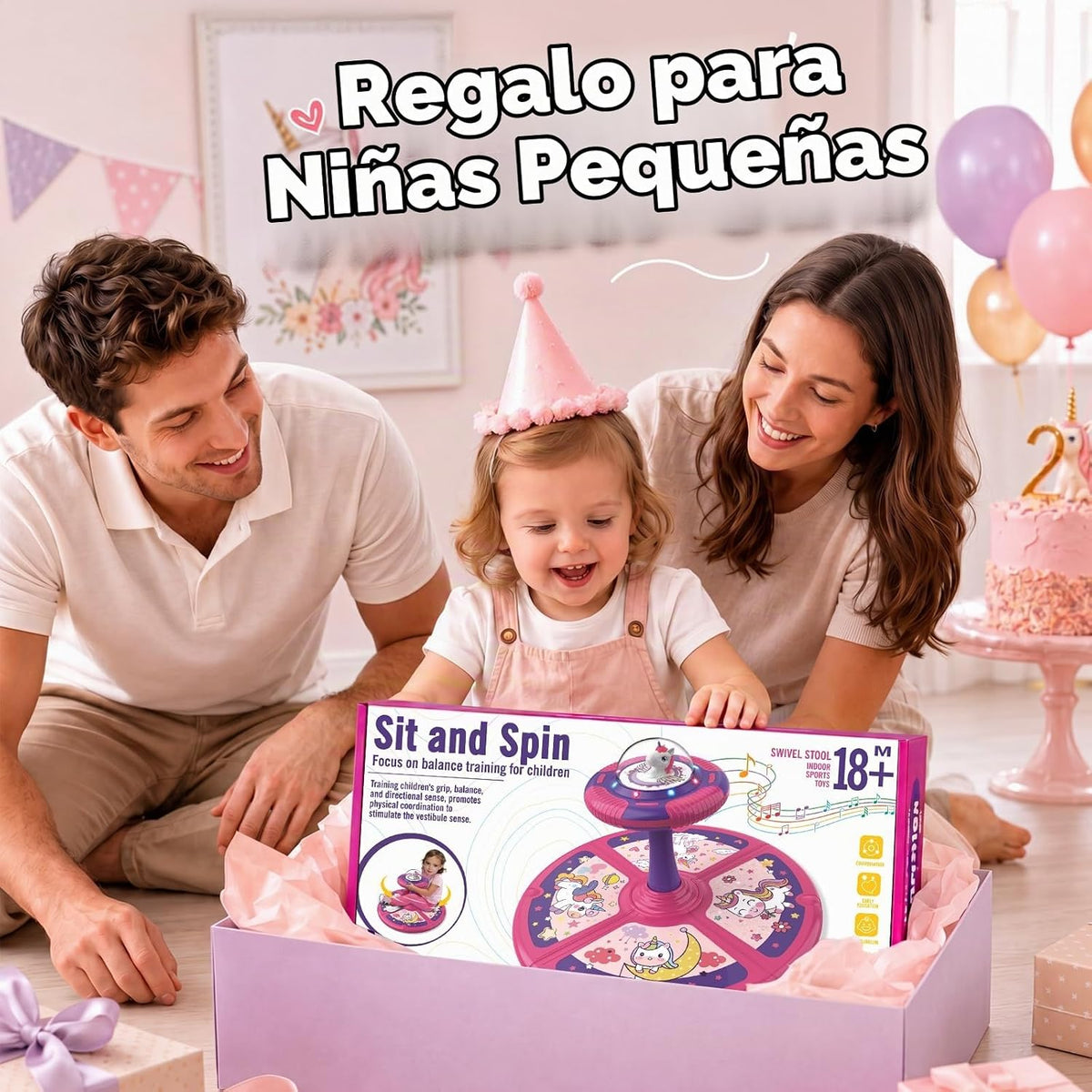 Flooyes Juguetes para sentarse y girar para niñas de 2 años, base grande de